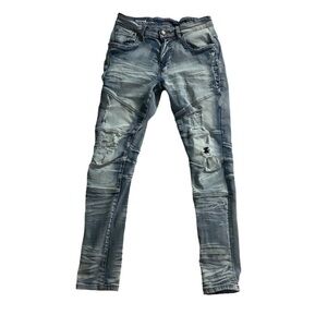 Copper Rivet Jeans Sz 30W 32L Slim Fit Distressed Medium Wash Blue